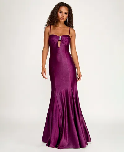 City Studios Juniors' Glitter Long Pleated Mermaid Gown In Purple