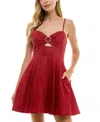 City Studios Juniors' Glitter Rhinestone Sleeveless Fit & Flare Dress In Red