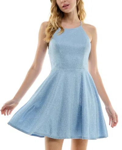 City Studios Juniors' Glittered Fit & Flare Dress In Sky Blue