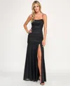 City Studios Juniors' Glittered Ruched Gown, Created For Macy's In Black