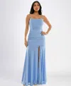City Studios Juniors' Glittered Ruched Gown, Created For Macy's In Perriwinkle