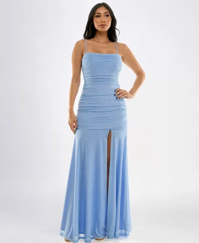 City Studios Juniors' Glittered Ruched Gown, Created For Macy's In Perriwinkle