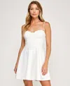 City Studios Juniors' Imitation Pearl Scallop Sweetheart Neck Dress In White