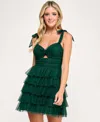 City Studios Juniors' Knot Front Tie Shoulder Tier Skirt Dress In Green