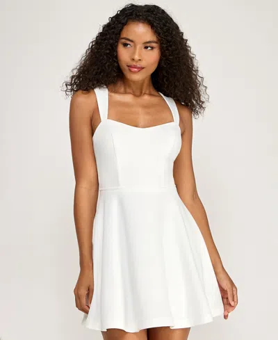 City Studios Juniors' Lace Back Thick Strap Short Dress In White