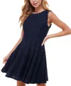 City Studios Juniors' Lace Fit & Flare Dress In Navy