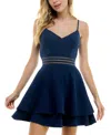 City Studios Juniors' Layered Fit & Flare Dress In Navy