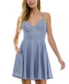 City Studios Juniors' Metallic Fit & Flare Dress In Dark Denim
