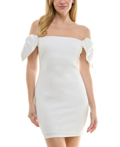 City Studios Juniors' Off-the-shoulder Bow-sleeve Dress In Ivory