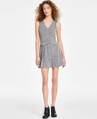 City Studios Juniors' Pleated Fit & Flare Vest Dress In Blk,white
