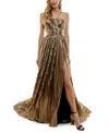 City Studios Juniors' Pleated Metallic Evening Gown In Blk,rose G
