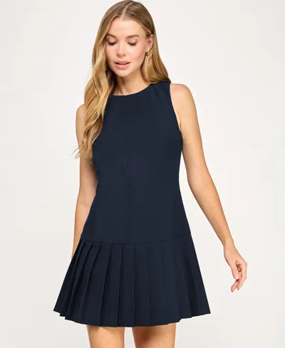 City Studios Juniors' Pleated Skirt Drop Waist Sleeveless Dress In Blue