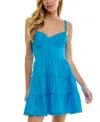 City Studios Juniors' Poplin Mini Dress In Turquoise,aqua