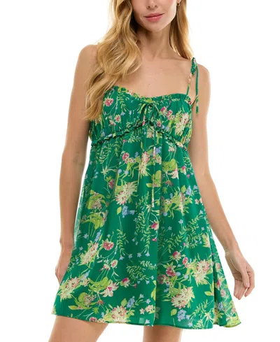 City Studios Juniors' Printed Babydoll Dress In Green Multi