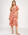 City Studios Juniors' Printed Lace-up Front Midi Dress In Orange