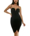 City Studios Juniors' Ruched V-wire Bodycon Dress In Black
