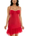City Studios Juniors' Ruffle-trimmed Bodycon Dress In Ruby