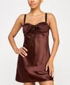 City Studios Juniors' Satin Bustier A-line Slip Dress In Brown