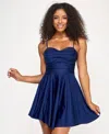 City Studios Juniors' Satin Sweetheart Fit & Flare Dress In Blue