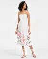 City Studios Juniors' Scalloped-neck Placed Floral Midi Dress In Light Beige