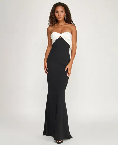 City Studios Juniors' Scuba Crepe Pleated Bust Gown In Black