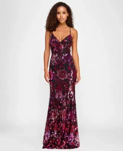 City Studios Juniors Sequin Embellished V Neck Sleeveless Gown Created For Macys In Multi