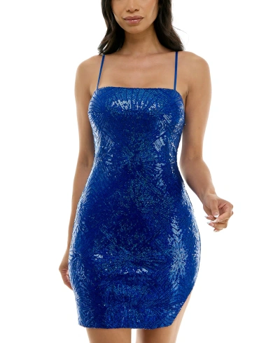 City Studios Juniors' Sequined Bodycon Dress In Royal Blue