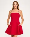 City Studios Juniors' Square Neck Rhinestone Trimmed Straps Dress In Red