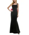 City Studios Juniors' Square-neck Sleeveless Bow-drape Gown In Black,fusc
