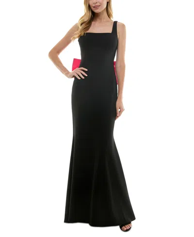 City Studios Juniors' Square-neck Sleeveless Bow-drape Gown In Black,fusc