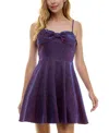 City Studios Juniors' Straight-neck Bow-trim Skater Dress In Grape