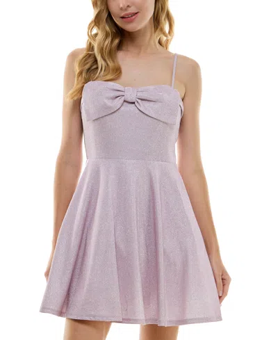 City Studios Juniors' Straight-neck Bow-trim Skater Dress In Pale Pink