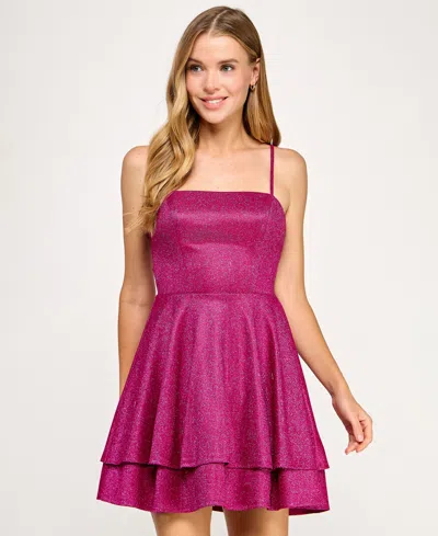 City Studios Juniors' Straight-neck Sleeveless Fit & Flare Dress In Pink