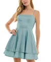 City Studios Juniors' Straight-neck Sleeveless Fit & Flare Dress In Blue Silver