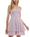 City Studios Juniors' Straight-neck Sleeveless Fit & Flare Dress In Pale Pink