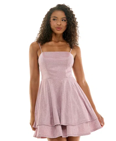 City Studios Juniors' Straight-neck Sleeveless Fit & Flare Dress In Mauve