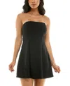 City Studios Juniors' Strapless Bow-trim Scuba Dress In Blk,ivory