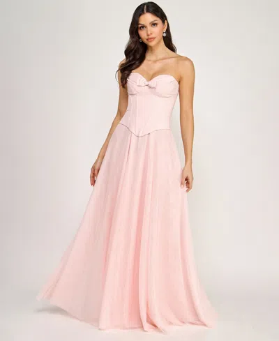 City Studios Juniors' Strapless Corset Top Long Gown In Pink