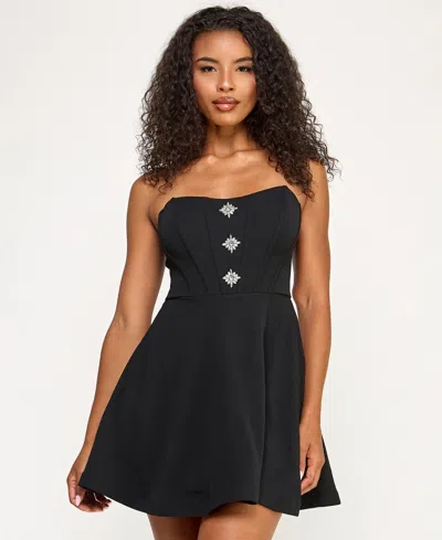 City Studios Juniors' Strapless Fit And Flare Short Dress In Black