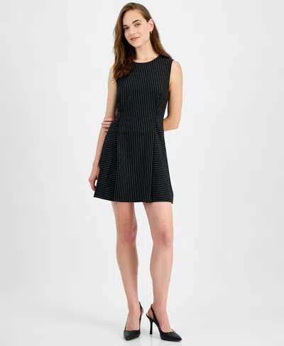 City Studios Juniors' Striped Sleeveless Mini Dress In Black,whit