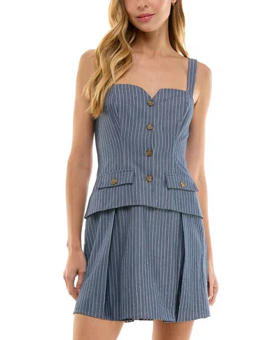 City Studios Juniors' Striped Vest-bodice Mini Dress In Denim,white