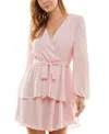 City Studios Juniors' Surplice-neck Fit & Flare Dress In Light Pink