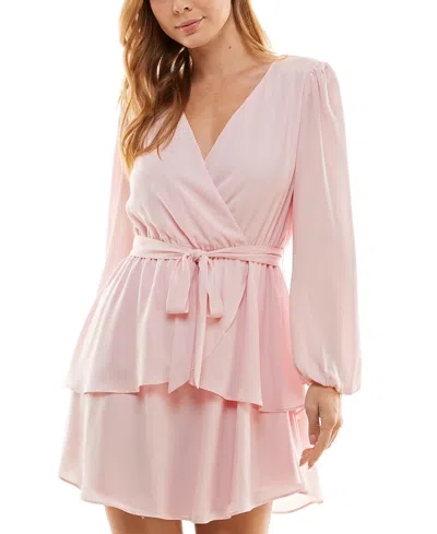 City Studios Juniors' Surplice-neck Fit & Flare Dress In Light Pink
