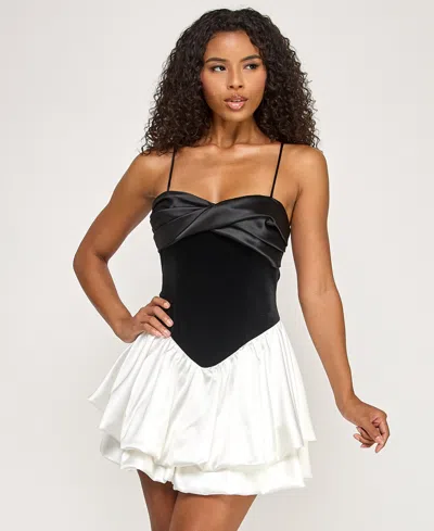 City Studios Juniors' Sweetheart Neck Bubble Skirt Open Back Dress In Multi