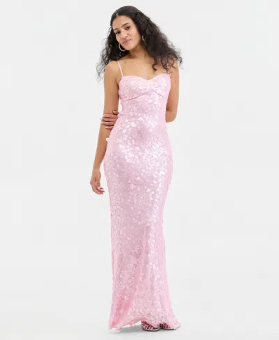 City Studios Juniors' Sweetheart-neck Sequin Gown, Created For Macy's In Pink