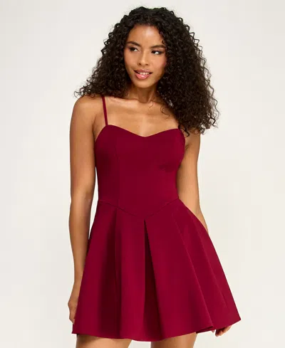 City Studios Juniors' Sweetheart Neck Spaghetti Strap Mini Dress In Burgundy