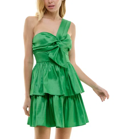 City Studios Juniors' Taffeta One-shoulder Fit & Flare Dress In Green