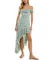City Studios Juniors' Textured Draped High-low Dress In Sage