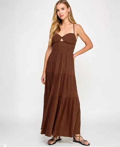 City Studios Juniors' Textured Keyhole Strappy Maxi Dress In Brown