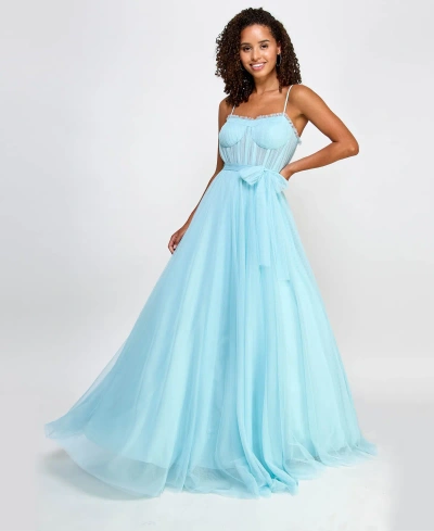 City Studios Juniors' Tulle Bustier Gown In Baby Blue